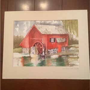 Vintage Original Paul Dohr Watercolor of Red Mill in Olde Franklin Towne
